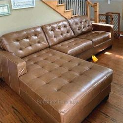 2 Pieces Real Leather Sectional Couch Same Day Delivery