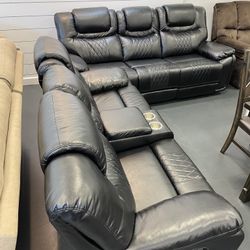 Black Friday sale starts now. Santiago black leather reclining sofa and loveseat set only $1099. Easy finance option. Same day delivery.