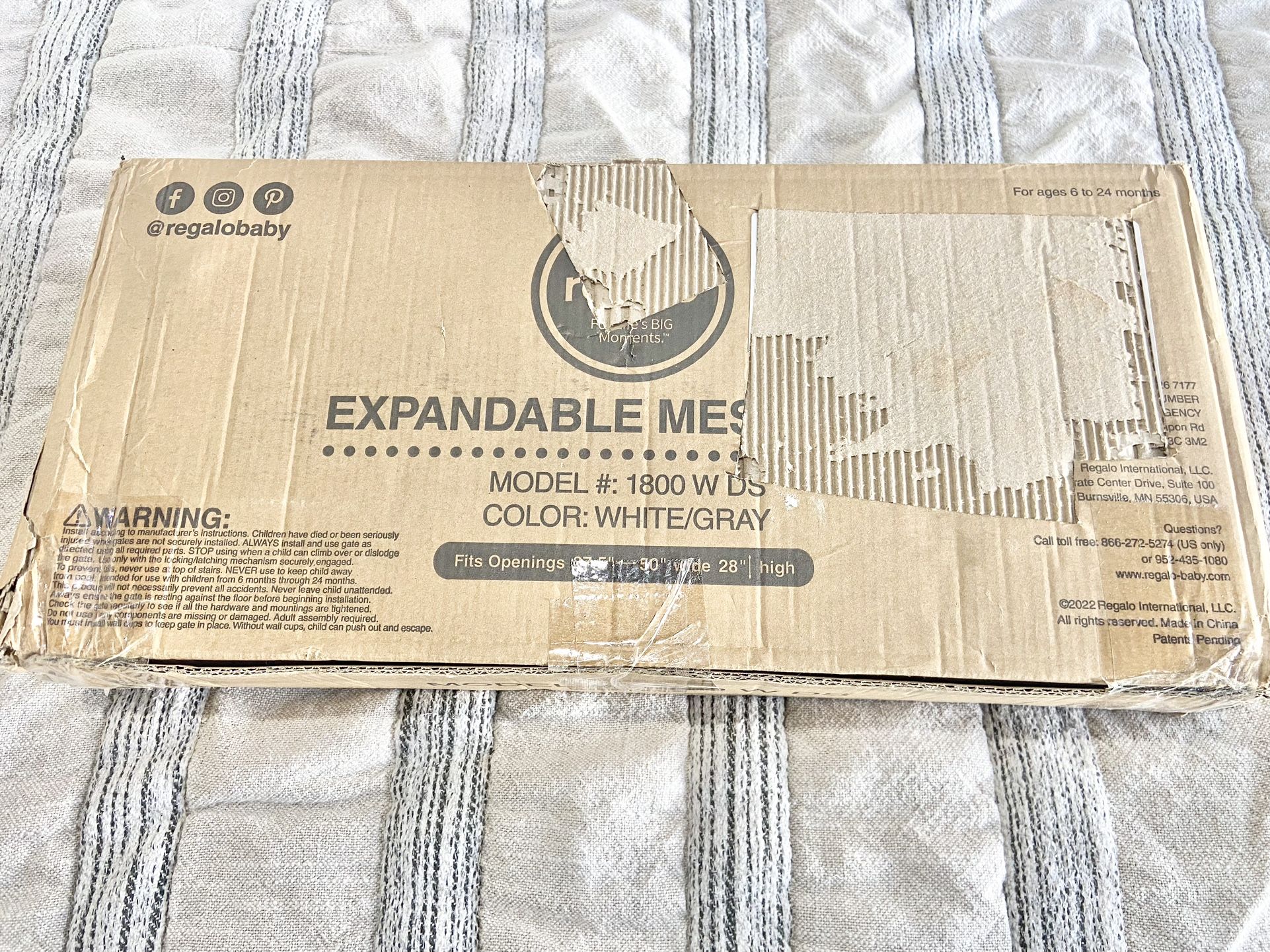 New Regalo 50" Extra Wide Gray Expandable Mesh Gate, Pressure Mounted, Includes Rubber Bumpers to Protect Walls