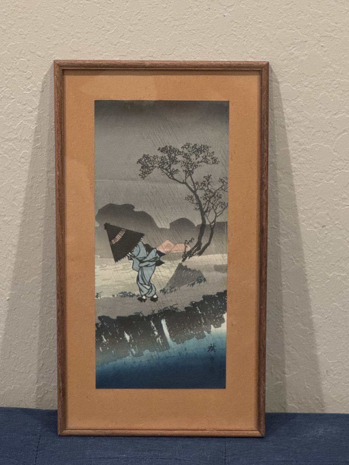 Antique Japanese Woodblock Print - Hiroshige IV "Hurrying Through A Rainstorm"