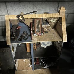 Miniature Wood House With Hundreds Of Accessories 