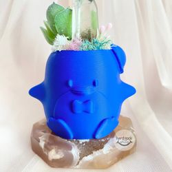 tuxedo sam with citrine crystal and succulent plant garden