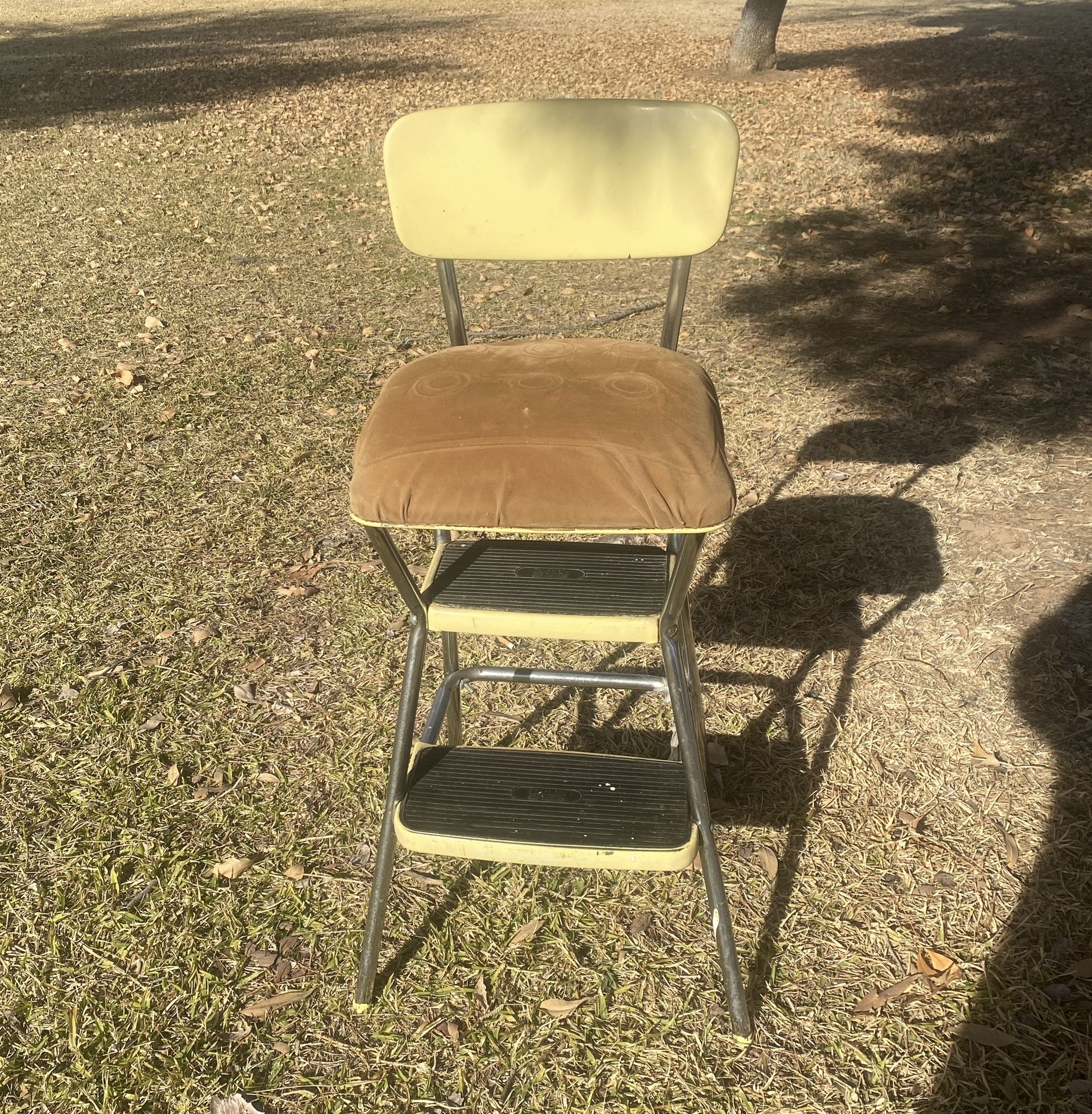 YELLOW Vintage COSCO Kitchen Metal Step Stool Chair Flip Up Seat Mid Century Mod