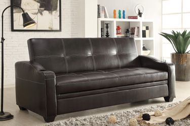 Brand new 84" brown faux leather sofa futon with cup holders