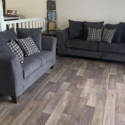 New 2pc Dark Grey Sofa And Loveseat Living Room Set