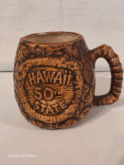 Handmade Hawaiian 50th State Collectible Ceramic Mug Brown Souvenir