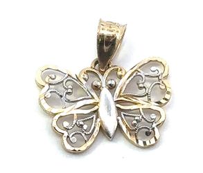 14k Two-Toned White Yellow Gold Butterfly Pendant Necklace Charm GP3110819