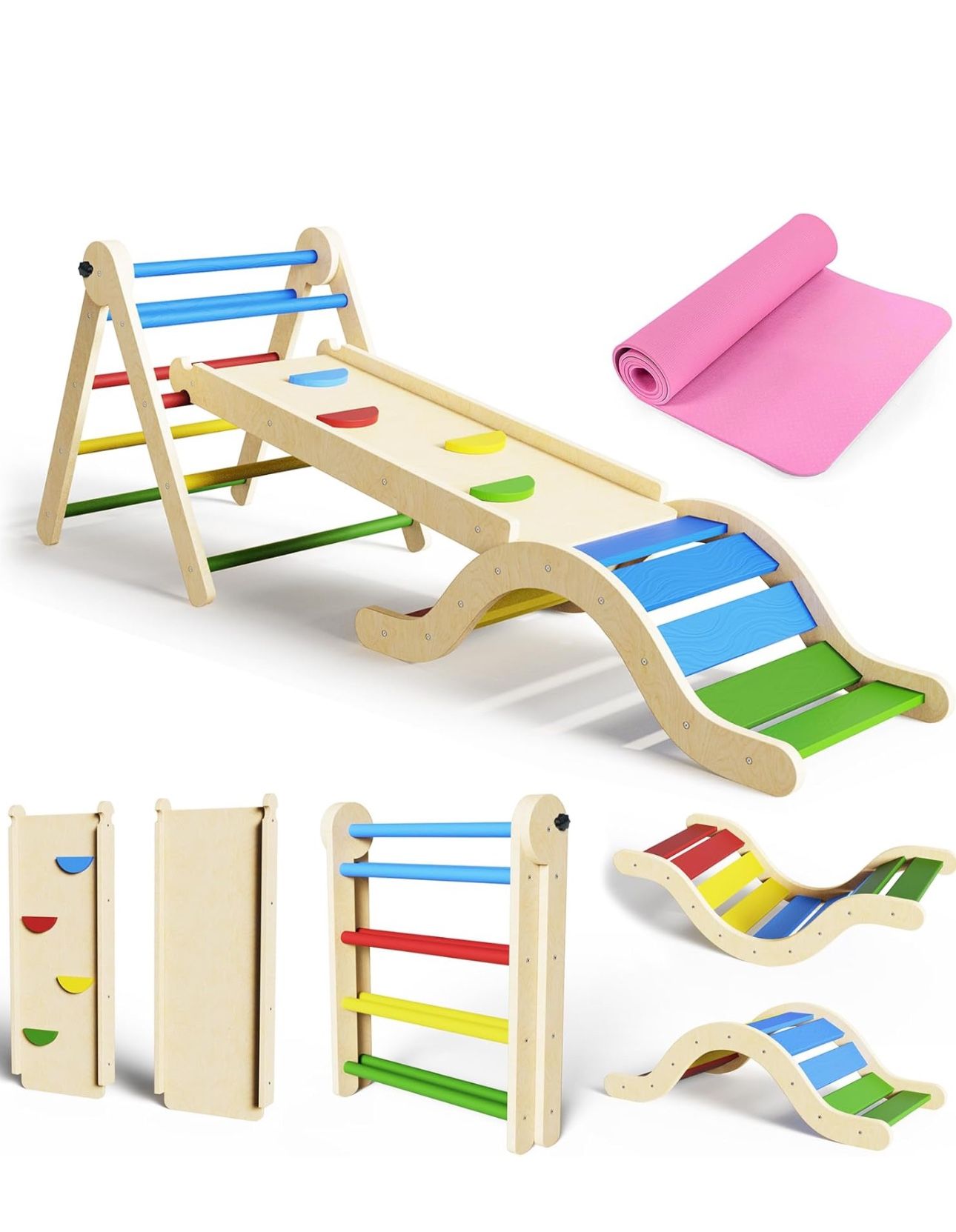 Pikler Triangle Set 7in1 Toddler Toy Indoor Foldable Montessori