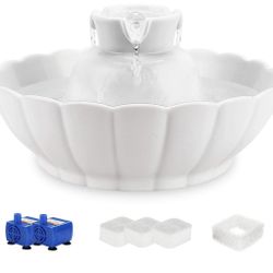 iPettie Tritone Ceramic Cat Water Fountain, Heavy-Duty Waterer for Pets, 2.1 Liters / 2.2 Quart Filtered Water Purifier with Replacement Filters and F