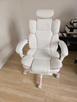 White and Pink Gaming Chair with Headrest