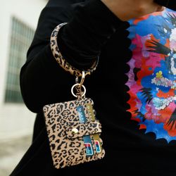 Leopard Printed Wrist Key Chain Wallet/Card Holder PU Leather Big Circle