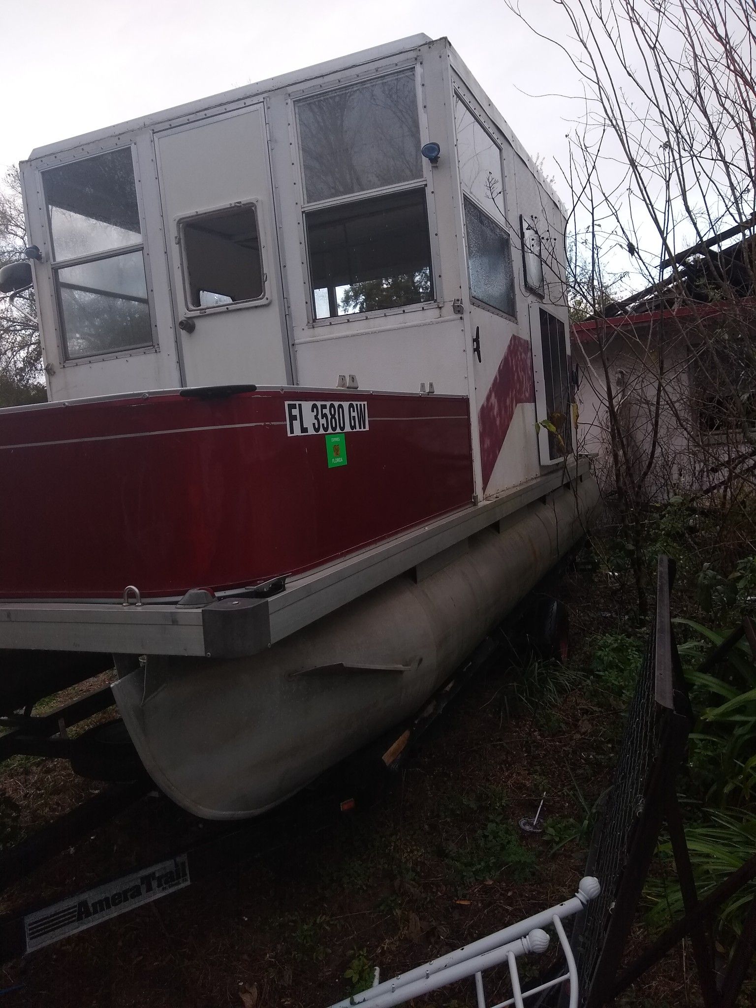 Pontoon boat with a cabin