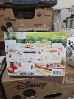 Set of 4 Fruit Print Drinking Glasses 14oz