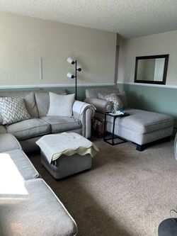 Gray Fabric Sectional Sofa with Ottoman