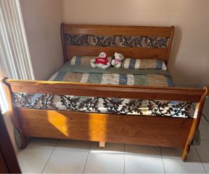 Wood and Wrought Iron Sleigh Bed Frame