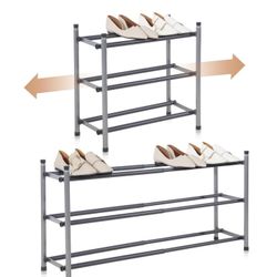 Shoe Rack, 12 Pairs Stackable Small Shoe Rack, Metal Adjustable Shoes Organizer for Closet
