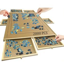 2000 Piece Wooden Puzzle Board with 6 Drawers,