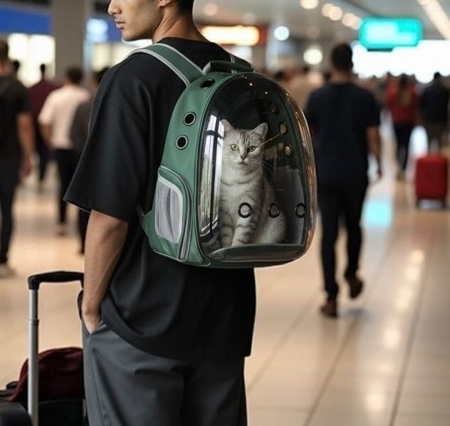 Green New! Space Capsule Pet Carrier Backpack – For Small Cats & Dogs Breathable | Clear Bubble Window | Oxford Cloth | Airline-Approved  Travel 