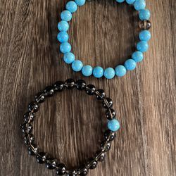 Turquoise And Smoky Quartz Bracelet Set