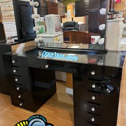 Black Led Vanity Desk With Stool New Lights Included 