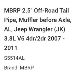 MBRP 2.5" Off-Road Tail Pipe, Muffler before Axle, AL, Jeep Wrangler (JK) 3.8L V6 4dr/2dr 2007 - 2011