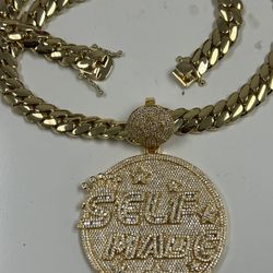 iced out AAA+ simulated lab diamonds  pendant and Cuban necklace