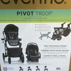 Brand new In Box Evenflo Troop Stroller, Infant Car Seat, and Base. 