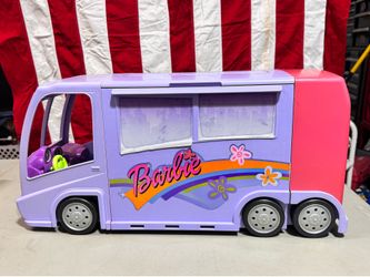 Vintage Mattel 2001 Barbie Mattel Jam n Glam Concert Tour Bus Rare It has speakers and lights, a dance floor, and a dressing area inside. Tested requi