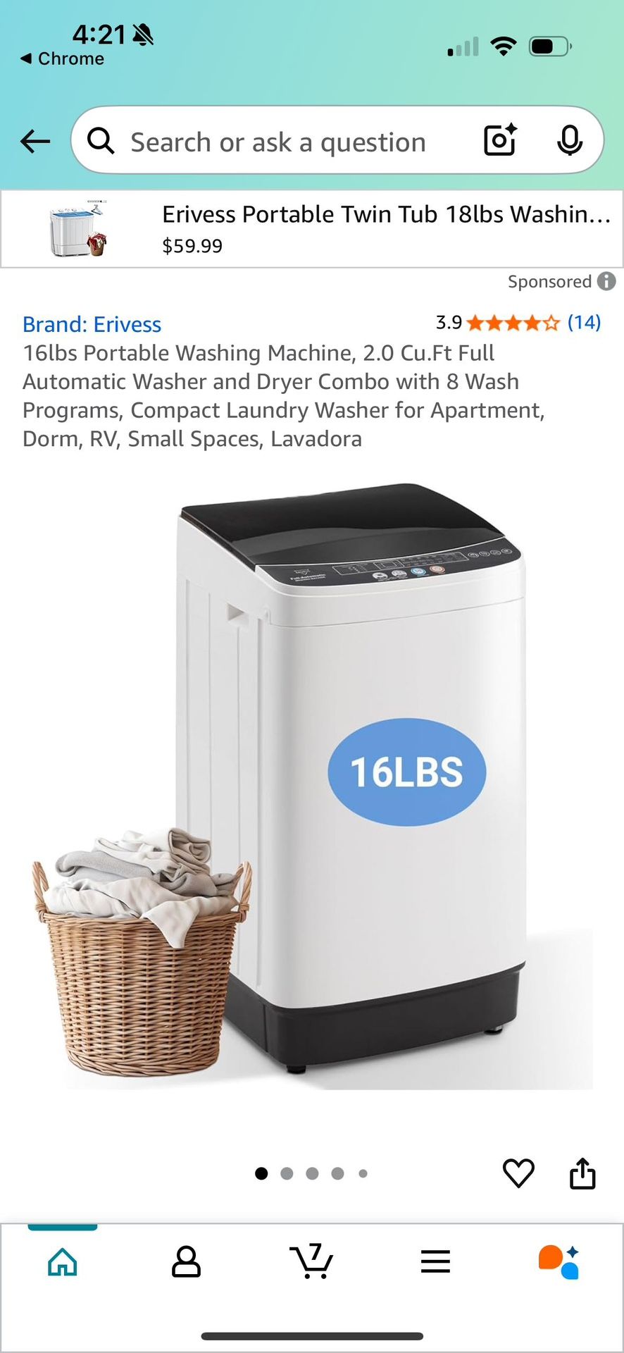 16lbs Portable Washing Machine, 2.0 Cu.Ft Full Automatic Washer and Dryer Combo with 8 Wash Programs, Compact Laundry Washer for Apartment, Dorm, RV,