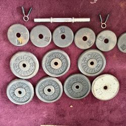 100 Pounds Total Of 1 Inch Weights ( 7x 10 Lbs Each  And 6x 5lbs Each