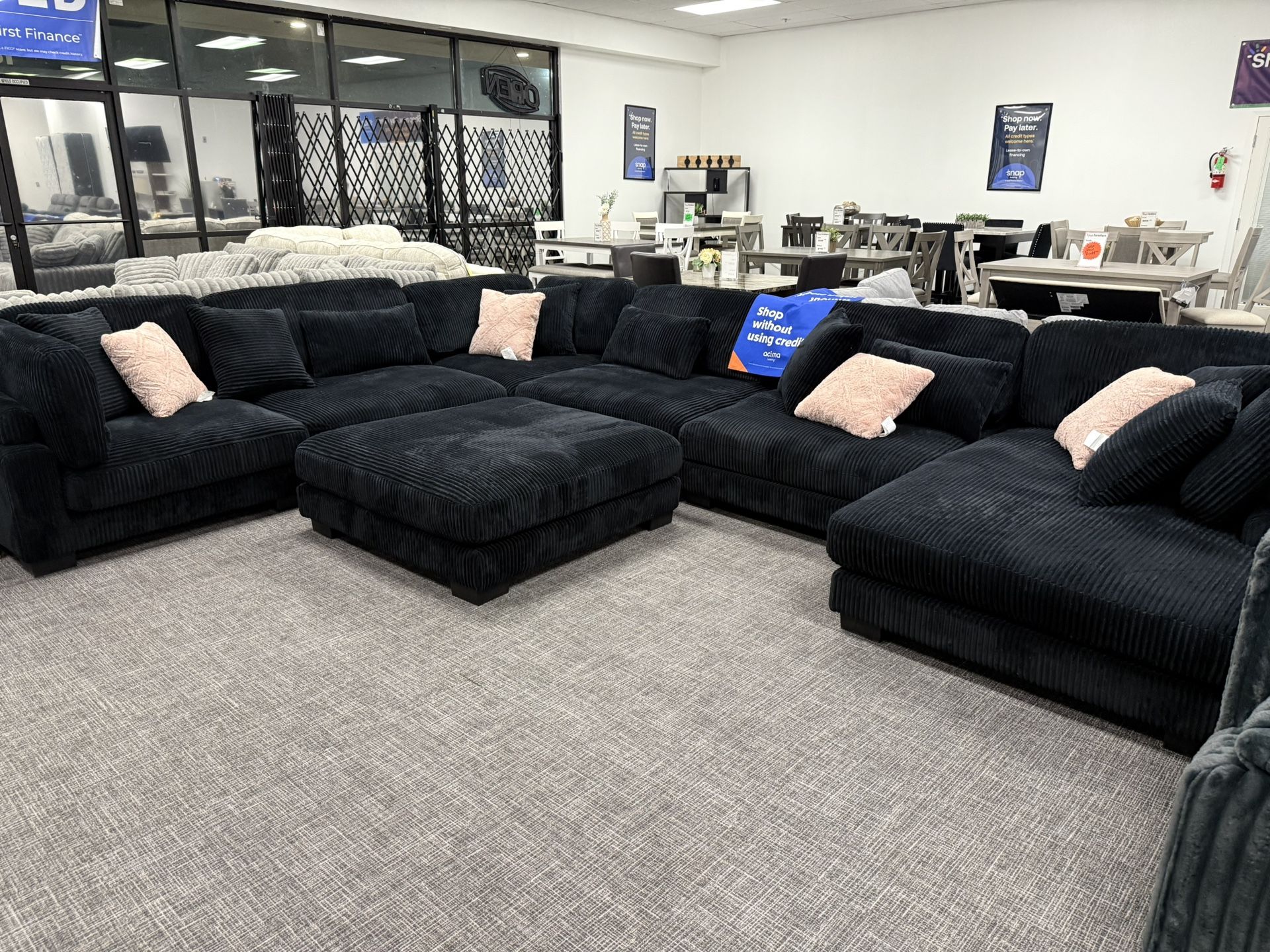 Black XL Corduroy Sofa Sectional Set - Fast Approvals To Anyone