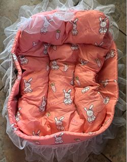 Princess Lace Washable Pink Bunny Pattern Puppy Dog Kitty Cat Pet Bed 22.5” x 15.75” x 5” NEW!
