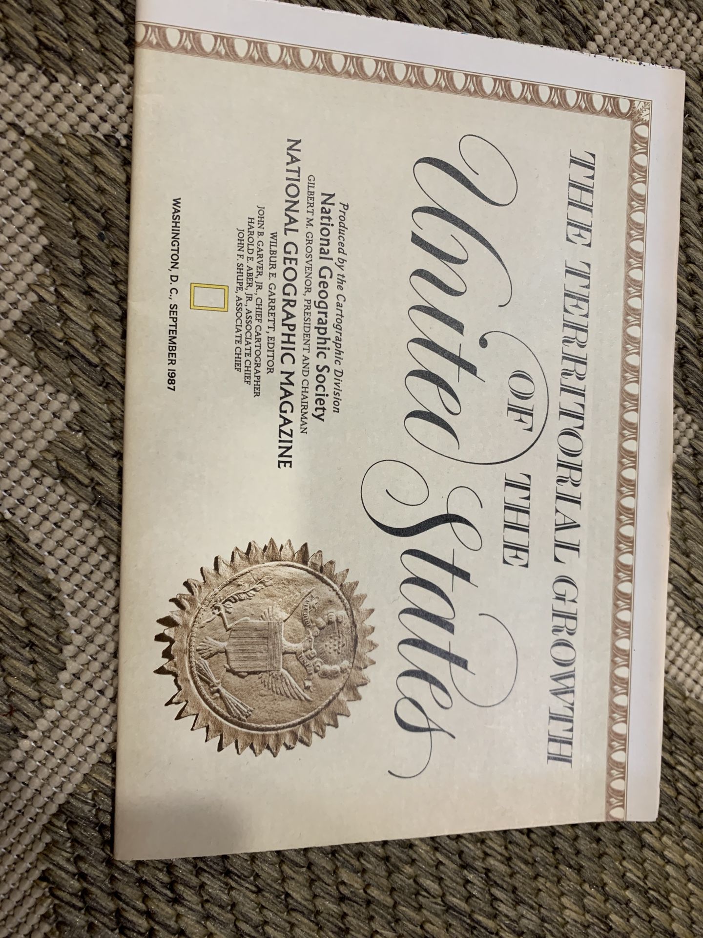 Original September 1987 Map of The Territorial Growth of United States, National Geographic