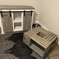 Solid wood Barn Door TV Console w/Coffee Table