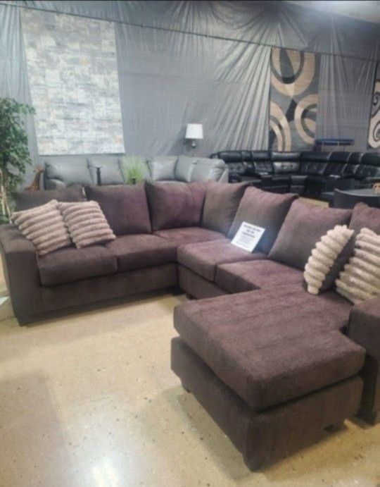 2 Pc Brown Sofa Sectional With Reversible Chaise 