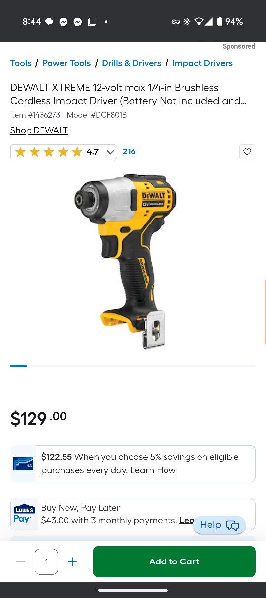 DeWalt dcf801 impact driver