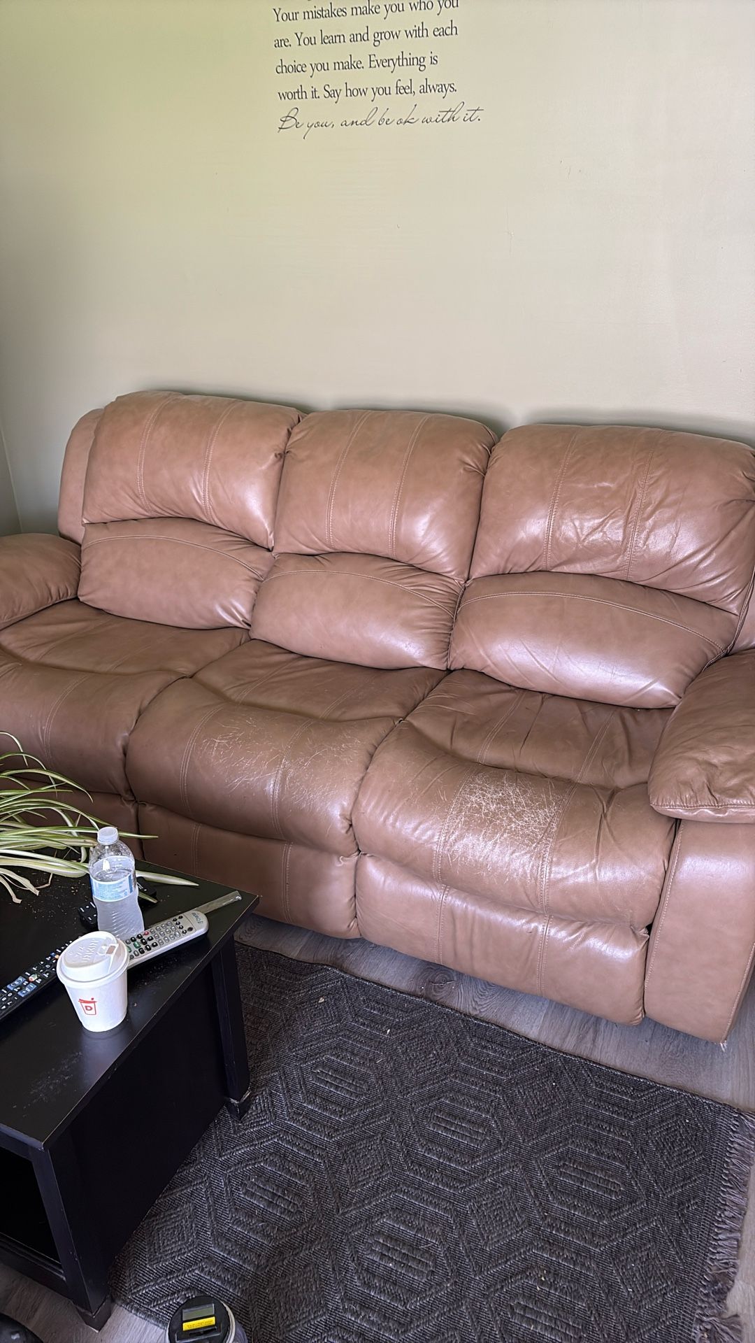 Beige Leather Recliner Couch