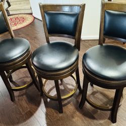 Bar Stools Set of 3, 360 Degree Swivel, Accent Wooden Swivel Seat Counter Height Bar Stool, Leather