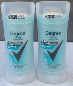(2) Degree 3in1 Total Protection Antiperspirant Deodorant for Women Anti Sweat, Odor and Stains Refreshing Rain 72-hour Sweat and Odor Protection, 2.6
