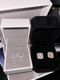 Square Cluster Solid 925 Silver Moissanite Earrings