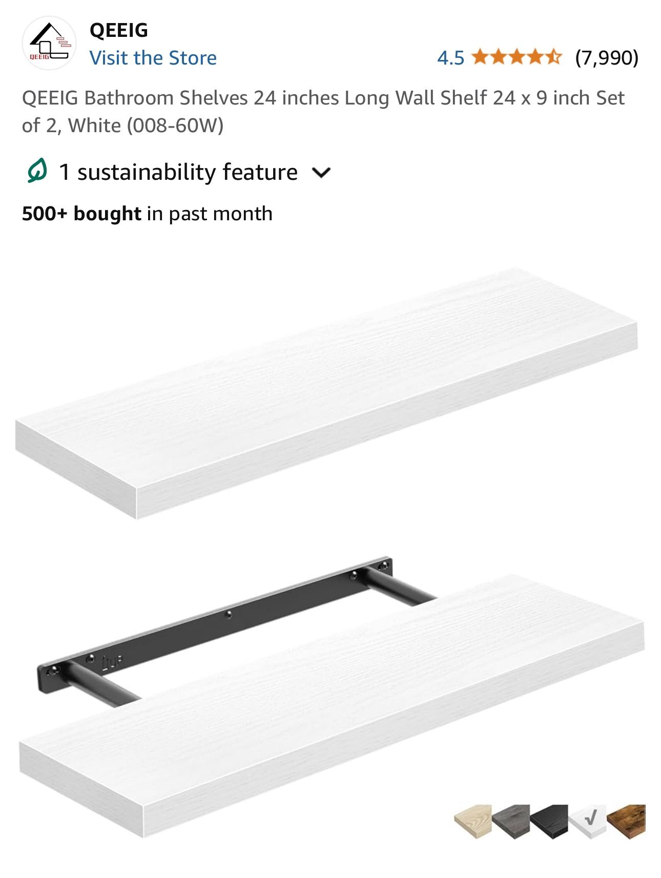 QEEIG Bathroom Shelves 24 inches Long Wall Shelf 24 x 9 inch Set of 2, White (008-60W)