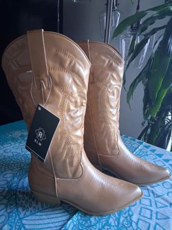 RLW Cowboy Boots for Women Cowgirl Boots Classic Knee-High Western Boots Pointy Toe with Comfortable Chunky Heel