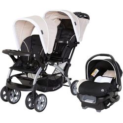 Baby Trend Infant and Toddler Double Stroller & Car Seat Combo, 2 Pc Set, Khaki