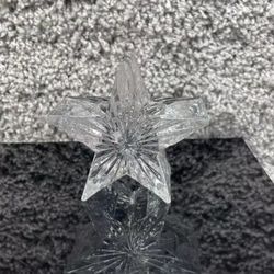 Star Shaped Clear Glass Taper Candle Holder Embossed Starburst Design 3.5"