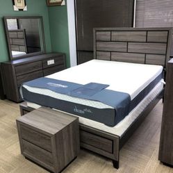 Brand New// Gray Panel Bedroom Set,Bed,dresser, Mirror, Nightstand// Mattress Sold Separately,  Financing Options 