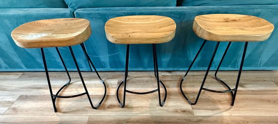 Set of 3 Wood Bar Stools - Counter Height