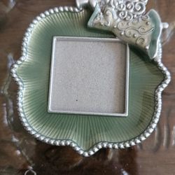 Vintage Enamel & Metal Photo Frame Christmas Ornament. 