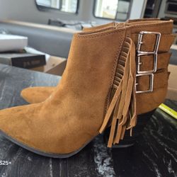 8.5 JENNIFER LOPEZ COGNAC Women Brown Fashion Casual High Heel Dress Boots BNWOB