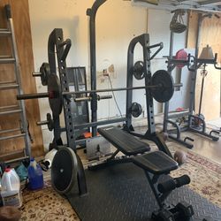 Squat Rack, Olympic Bar & 275 Lbs Of Plates, Straight Bar & Curling Bar