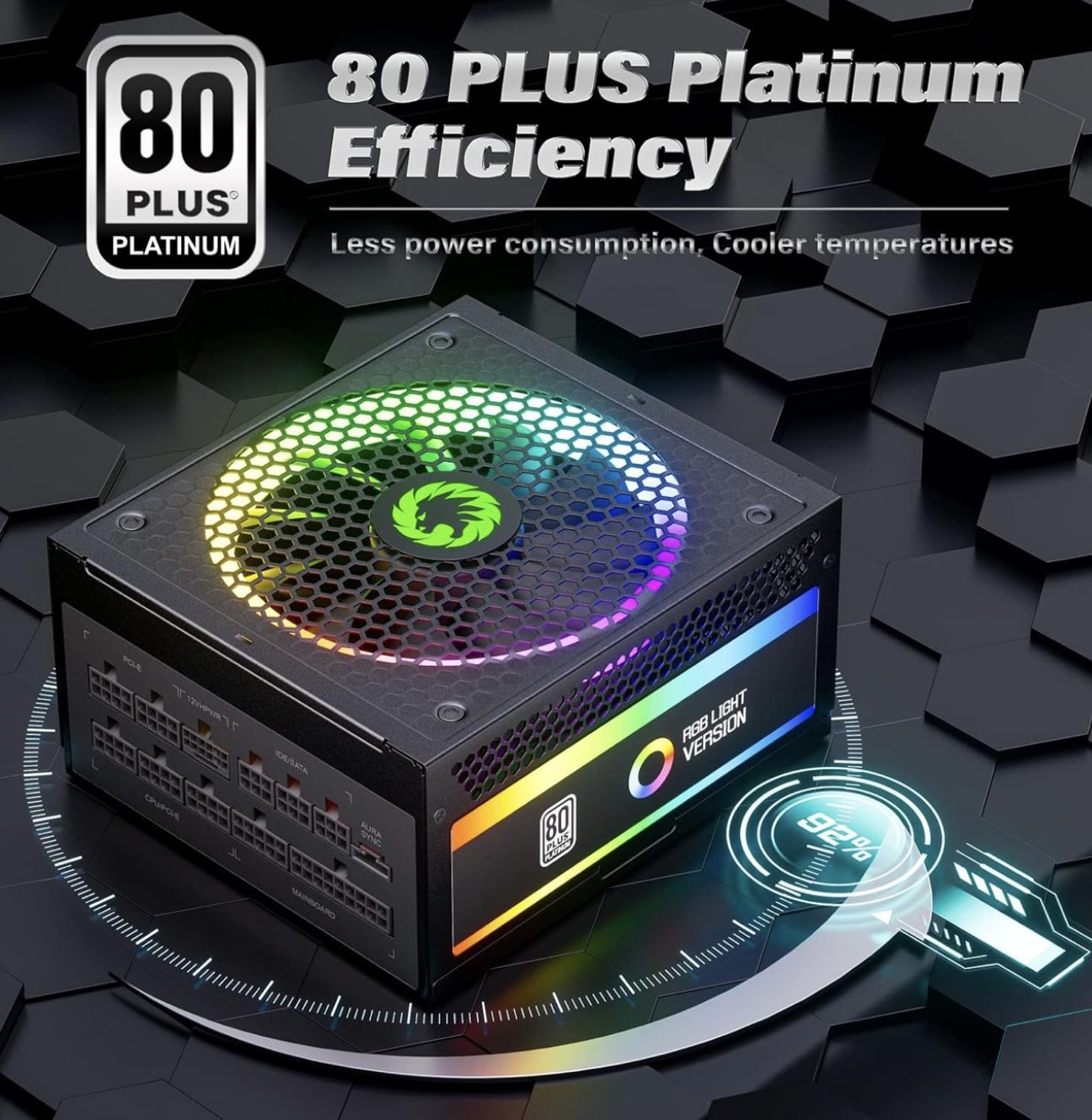 GAMEMAX 1300W Power Supply, ATX 3.0 & PCIE 5.0 Ready, 80+ Platinum Certified, Addressable RGB with 5V Motherboard Sync, 100% Japanese Capacitors, Full